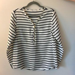 Calvin Klein stripe black white v neck blouse